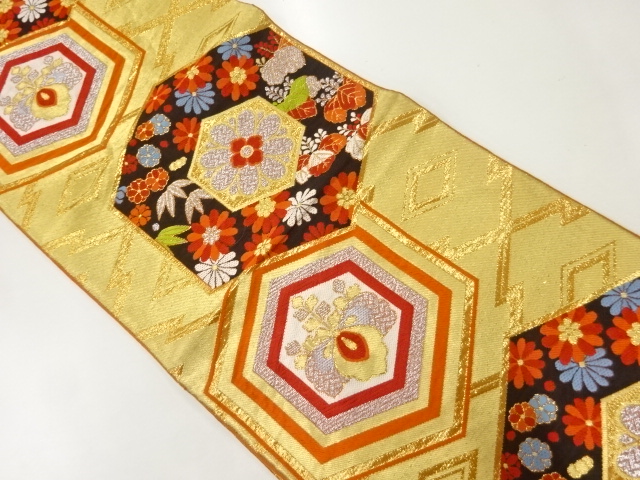 JAPANESE KIMONO / ANTIQUE FUKURO OBI / SILK / WOVEN FLORAL KIKKO